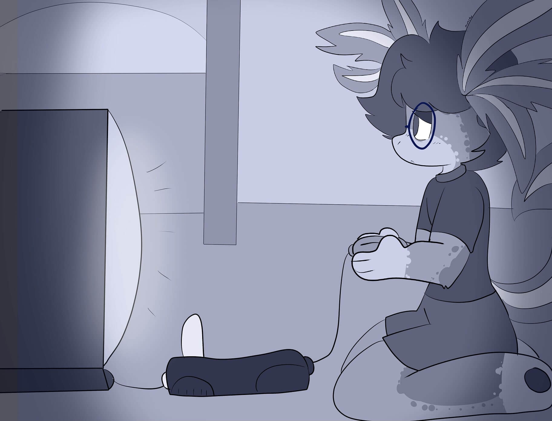 An axolotl playing a video game