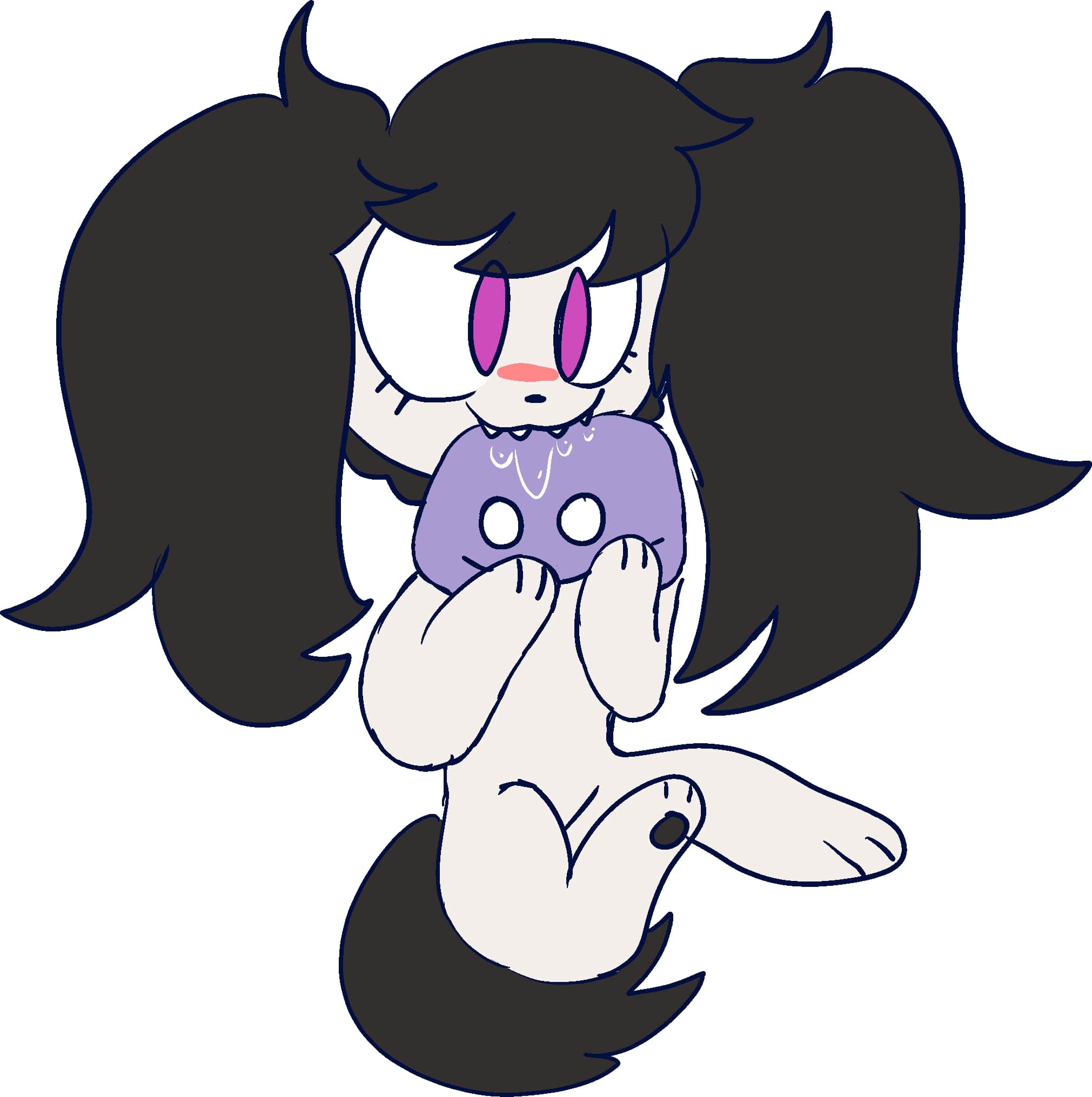 A dog girl chewing the discord logo.