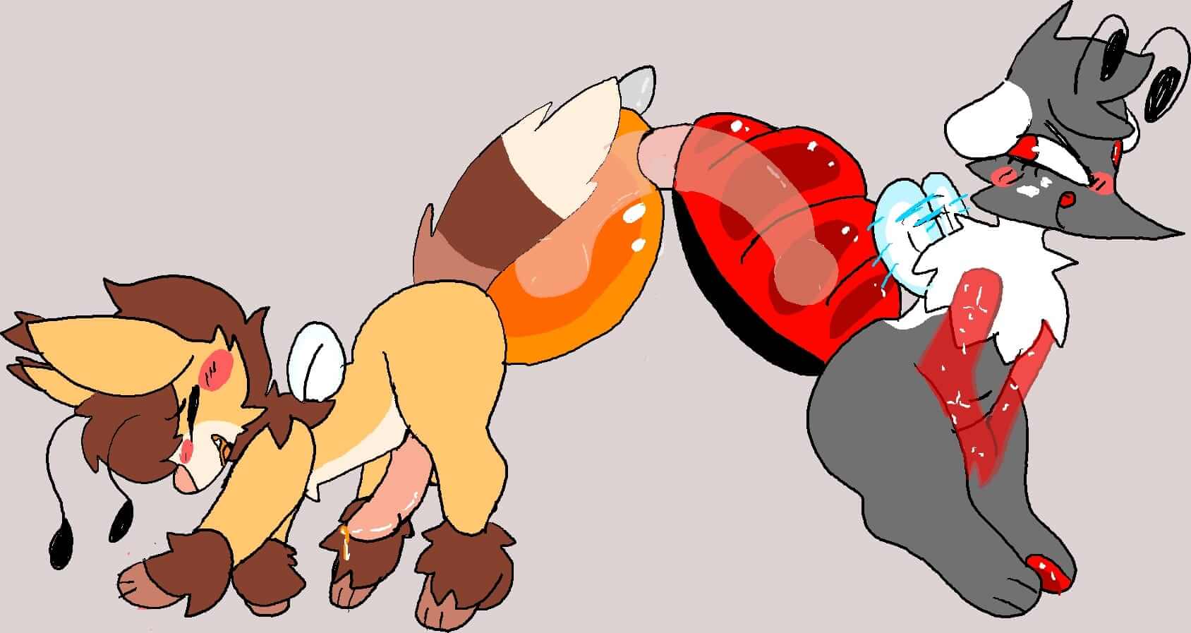 Two anthro bug characters sharing a dildo