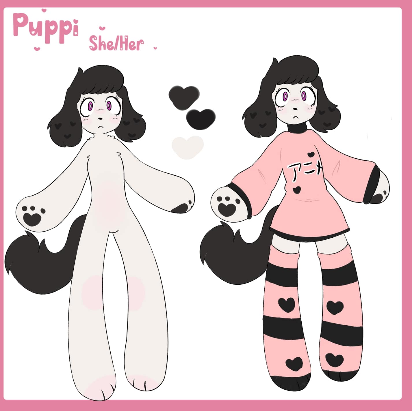 A refrence sheet of a dog girl.