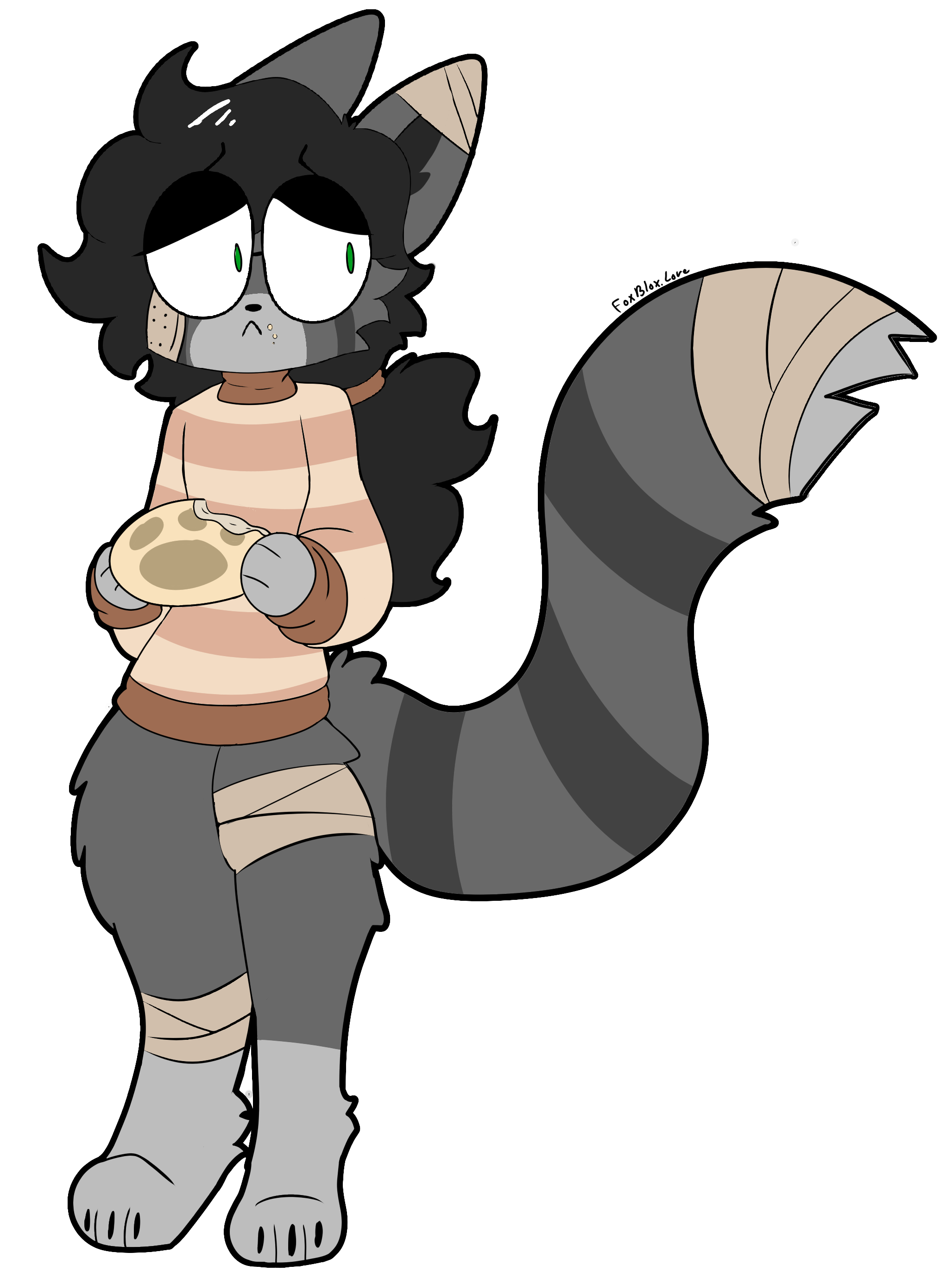 A grey red panda eating bread