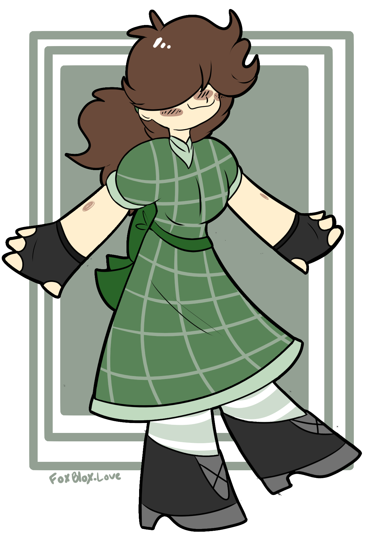 A woman in a green plaid dress